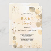 ベビーシャワーユーカリグリッターゴールデン秋 招待状 (正面/裏面)