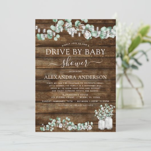 ベビーシャワーユーカリプトゥスウッドでドライブ素朴する 招待状 (スタンド正面)