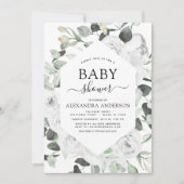 ベビーシャワーユーカリプトゥスフローラホワイトローズ 招待状 (正面)