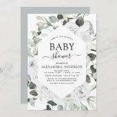 ベビーシャワーユーカリプトゥスフローラホワイトローズ 招待状 (正面/裏面)