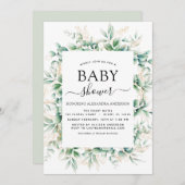 ベビーシャワーユーカリ植物幾何学 招待状 (正面/裏面)