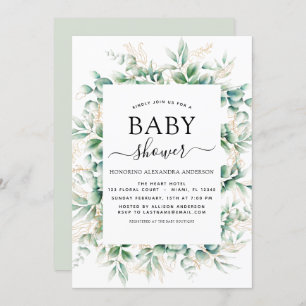 ベビーシャワーユーカリ植物幾何学 招待状