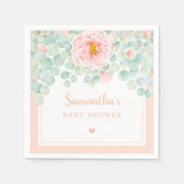 ベビーシャワーユーカリ葉フローラピーチセージ スタンダードカクテルナプキン