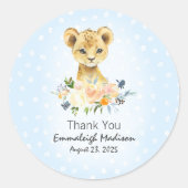 ベビーシャワーライオンカッブフローラブルーありがとう好意 ラウンドシール (正面)