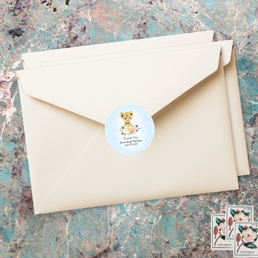 ベビーシャワーライオンカッブフローラブルーありがとう好意 ラウンドシール