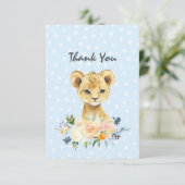 ベビーシャワーライオンカッブフローラブルーありがとう サンキューカード (スタンド正面)