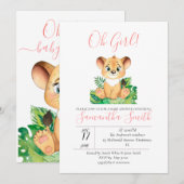 ベビーシャワーライオンジャングルウォーターカラー 招待状 (正面/裏面)