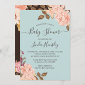 ベビーシャワーライトダスティブルー赤面バラフローラ 招待状 (正面/裏面)