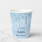 ベビーシャワーライトブルー男の子グリッターモノグラム 紙コップ (裏面)