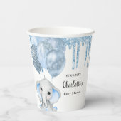 ベビーシャワーライトブルー男の子グリッター象紙 紙コップ (裏面)