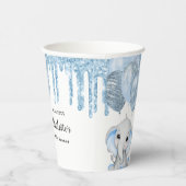 ベビーシャワーライトブルー男の子グリッター象紙 紙コップ (右)