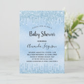 ベビーシャワーライトブルー金属グリッタードリップスボーイ 招待状 (スタンド正面)