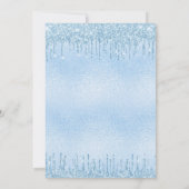 ベビーシャワーライトブルー金属グリッタードリップスボーイ 招待状 (裏面)