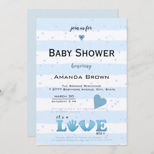 ベビーシャワーラブ男の赤ちゃん 招待状 (正面/裏面)