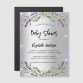 ベビーシャワーラベンダー銀ユーカリ高級 マグネット招待状 (正面/裏面)