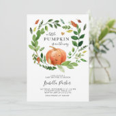 ベビーシャワーリトルカボチャ秋素朴緑 招待状 (スタンド正面)
