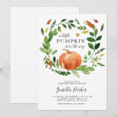 ベビーシャワーリトルカボチャ秋素朴緑 招待状 (正面/裏面)