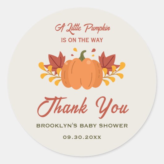 ベビーシャワーリトルカボチャ紅葉秋 ラウンドシール (正面)