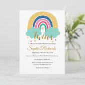 ベビーシャワーレインボーツインズブルーピンク招待状 招待状 (スタンド正面)
