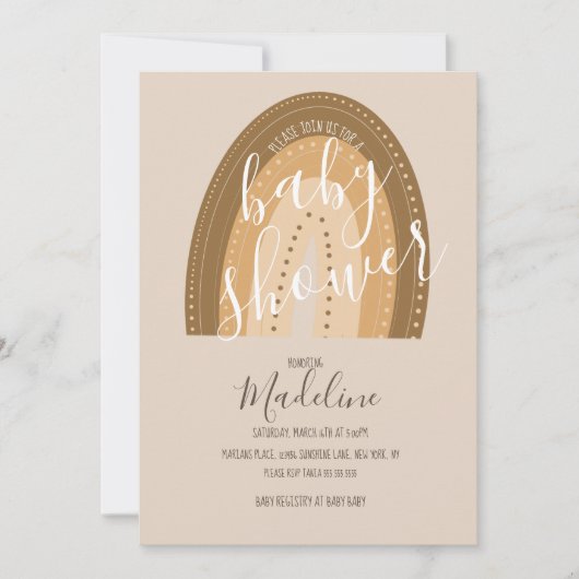 ベビーシャワーレインボーボヘミアンウォームトーン 招待状 (正面)