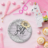 ベビーシャワーレースひまわりバーンドウッドストリングライト ペーパープレート (パーティー)