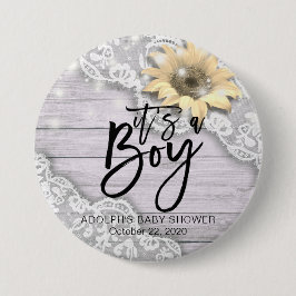 ベビーシャワーレースひまわりバーンドウッドストリングライト 缶バッジ