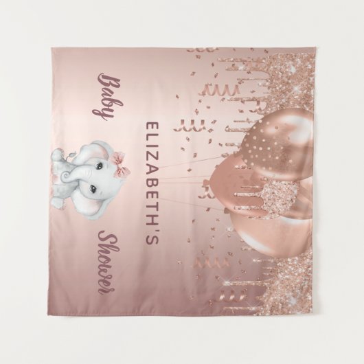ベビーシャワーローズゴールドの象の女の子の風船 タペストリー (正面(横))