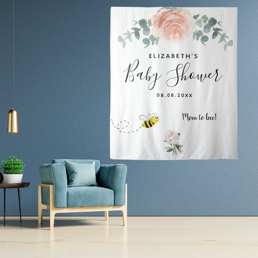 ベビーシャワーローズゴールドピンクホワイトフラワーママトゥビー タペストリー