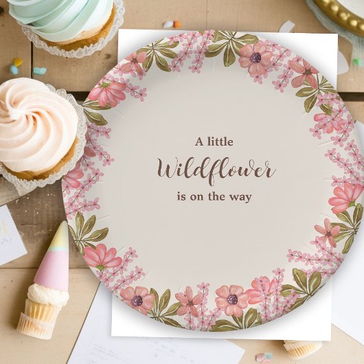 ベビーシャワーワイルドフラワーピンク春かわいらし甘い ペーパープレート