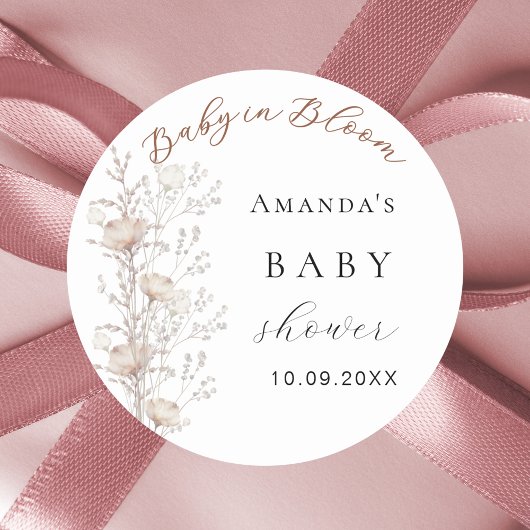 ベビーシャワーワイルドフラワー開花ベージュクリーム ラウンドシール
