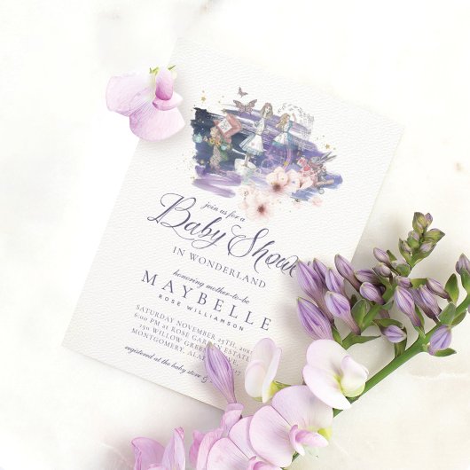 ベビーシャワーワンダーランド不思議の国の魔法のアリス 招待状