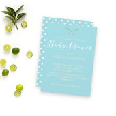 ベビーシャワーヴィンテージチャームティール(緑がかった色)ブルーボウ 招待状