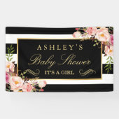 ベビーシャワーヴィンテージフローラストライプ白黒 横断幕 (横)