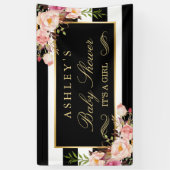 ベビーシャワーヴィンテージフローラストライプ白黒 横断幕 (縦)