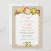 ベビーシャワーヴィンテージフローラリネン素朴招待状 招待状 (正面)