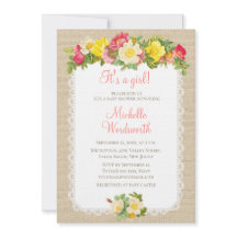 ベビーシャワーヴィンテージフローラリネン素朴招待状