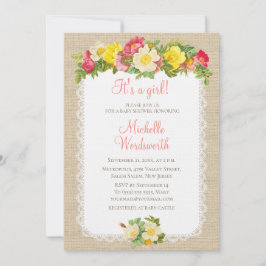 ベビーシャワーヴィンテージフローラリネン素朴招待状 招待状