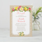 ベビーシャワーヴィンテージフローラリネン素朴招待状 招待状 (スタンド正面)