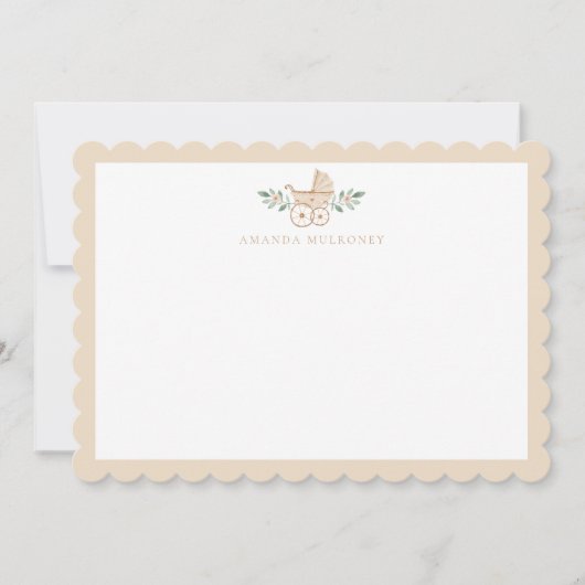 ベビーシャワーヴィンテージ水彩Pram サンキューカード (正面)