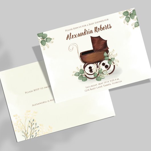 ベビーシャワーヴィンテージ車用緑 招待状