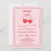 ベビーシャワー上の手描きコケットさくらんぼ 招待状 (正面)