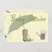 ベビーシャワー中性のジェンダー傘と雨靴 招待状 (正面/裏面)