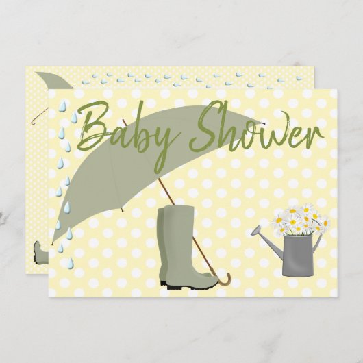 ベビーシャワー中性のジェンダー傘と雨靴 招待状 (正面/裏面)