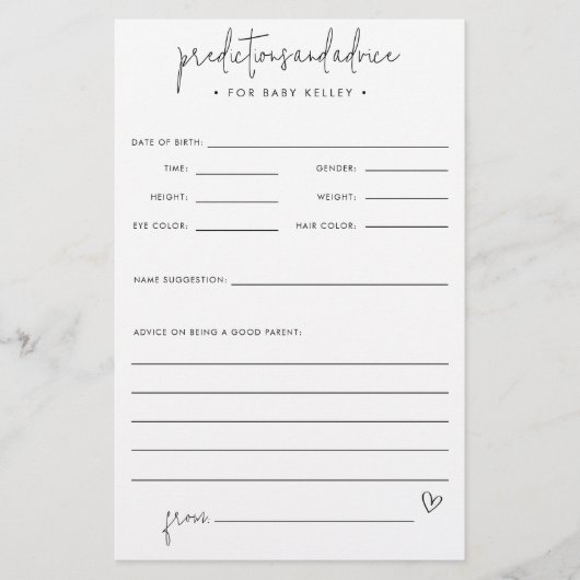 ベビーシャワー予測アドバイス紙カード チラシ (正面)