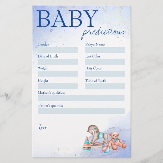 ベビーシャワー予測ゲームブルー男の赤ちゃん 便箋 (正面)