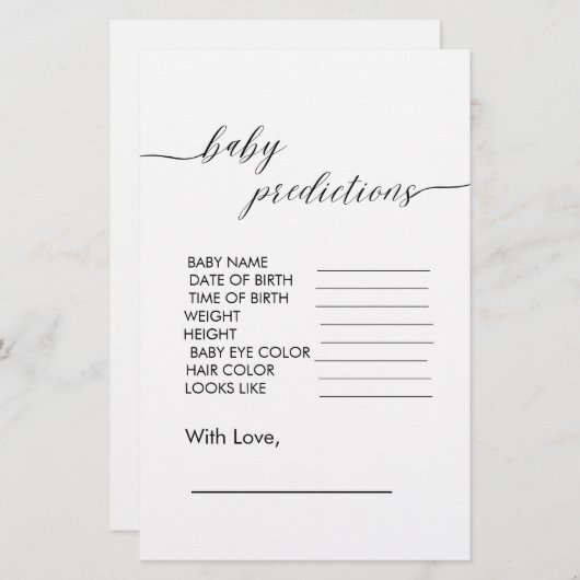 ベビーシャワー予測ミニマモダンリストシンプル (正面/裏面)
