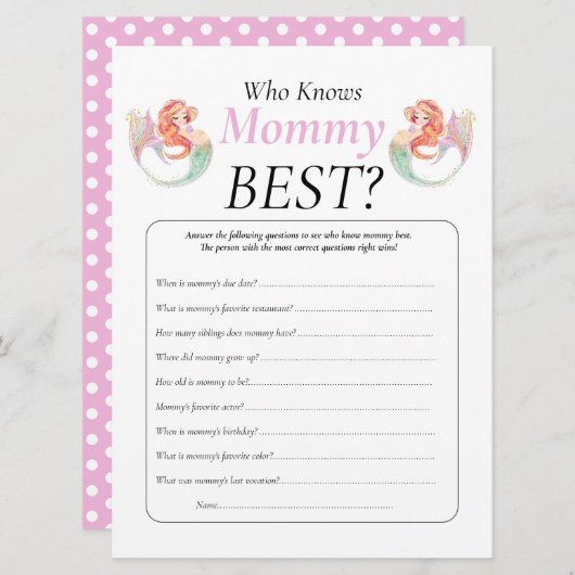 ベビーシャワー人魚海の下でママがわかる 招待状 (正面/裏面)