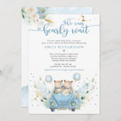 ベビーシャワー付きのツインボーイテディベア 招待状 (正面/裏面)