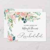 ベビーシャワー再調整された赤面ピンクフローラ 案内ポストカード (正面/裏面)