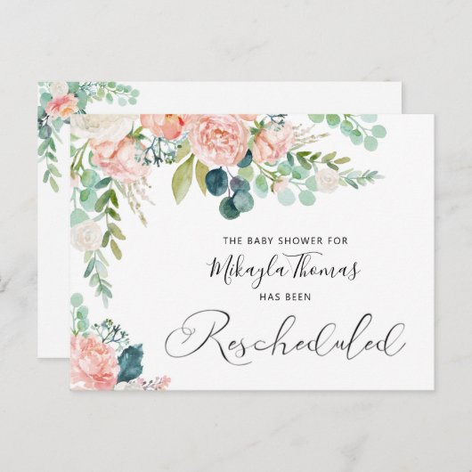 ベビーシャワー再調整された赤面ピンクフローラ 案内ポストカード (正面/裏面)